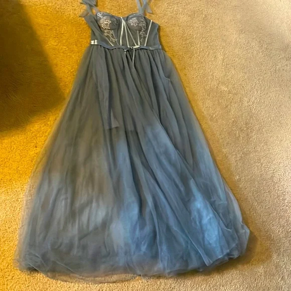 sachin and babi light blue dress Sheath Empire Waist Long Purple Silk Beaded Prom Dress With Straps main image 0